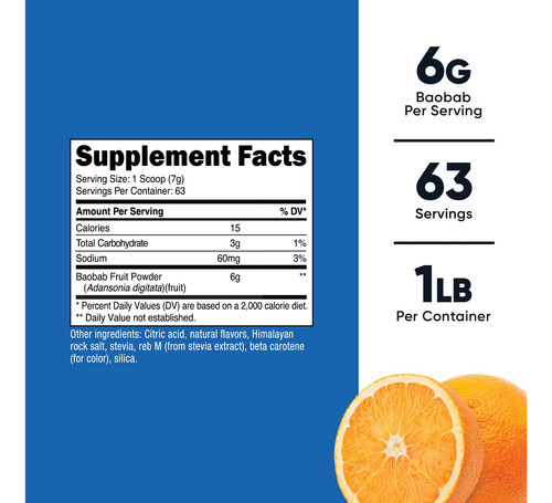 Pó De Fruta De Baobá Nutricost Com Sabor De Laranja 454g Veg - Imagem 3