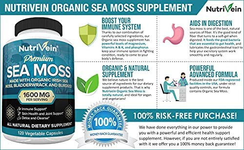 Nutrivein Organic Sea Moss 1600mg Plus Bladderwrack & Barda - Imagem 2