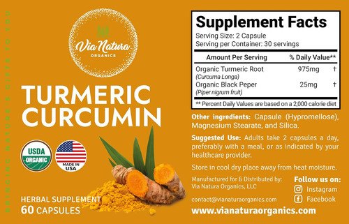 Via Natura Organics Cúrcuma Curcumina 1000mg | Suplemento De - Imagem 2