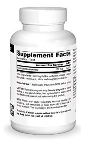 Source Naturals Niacin 100 Mg Vitamina B-3, Non-gmo - 250 Co - Imagem 3