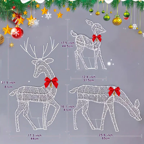 3pcs Flashes De Enfeite De Natal De Jardim Led De Renas - Imagem 3