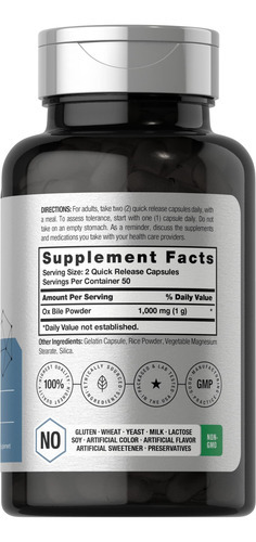 Suplemento Biliar De Boi Horbäach | 1000mg | 100 Cápsulas |