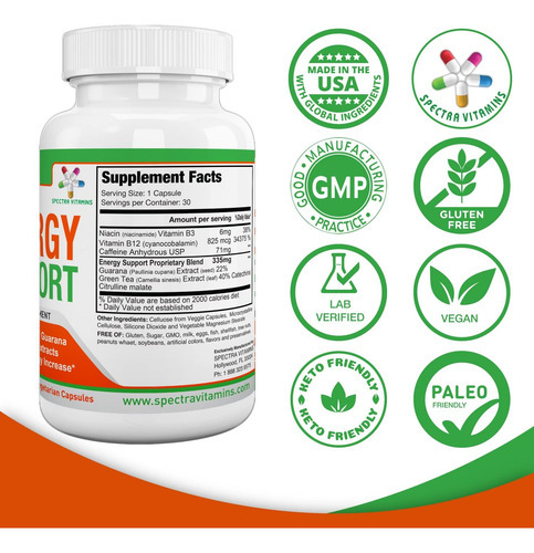 Spectra Vitamins Natural Energy Support 30 Cápsulas - Cápsul - Imagem 4