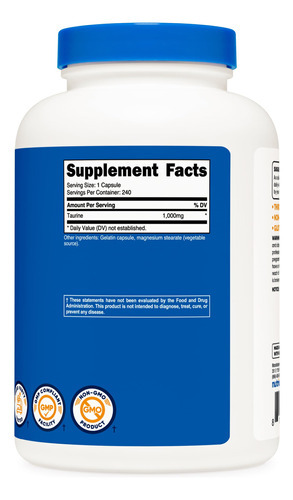 Suplemento Nutricost Taurine 1000 Mg Cápsulas 240 Porções - Imagem 6