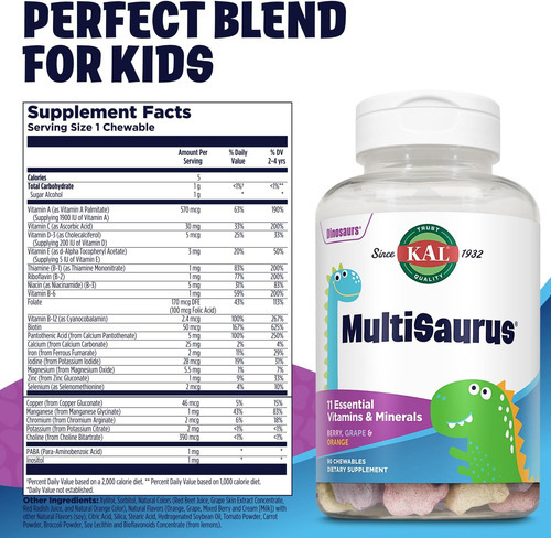 Kal Multisaurus Kids Multivitaminas Mastigáveis, 11 Vitamina - Imagem 2