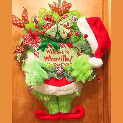 Guirlanda De Natal Grinch, Decoração De Grinalda De Porta De - Imagem 6