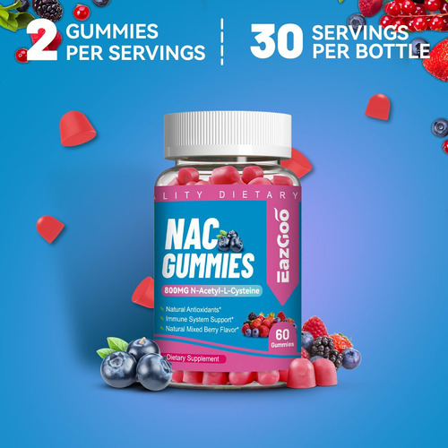 Eazgoo Nac Gummies 800mg, Suplemento De N-acetil Cisteína, S - Imagem 7