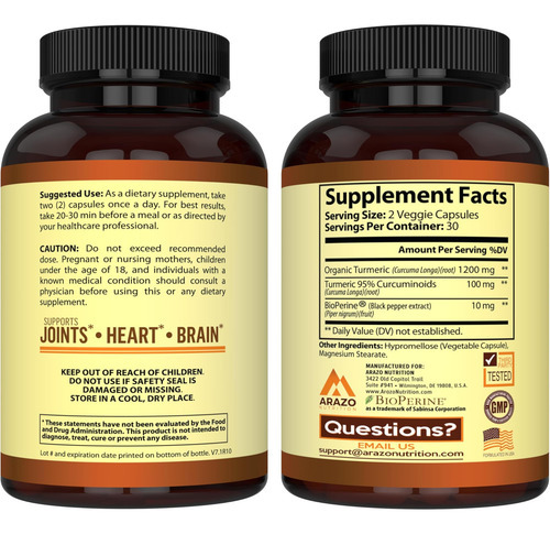 Arazo Nutrition Curcumina De Cúrcuma Com Bioperine 1300mg Co - Imagem 3