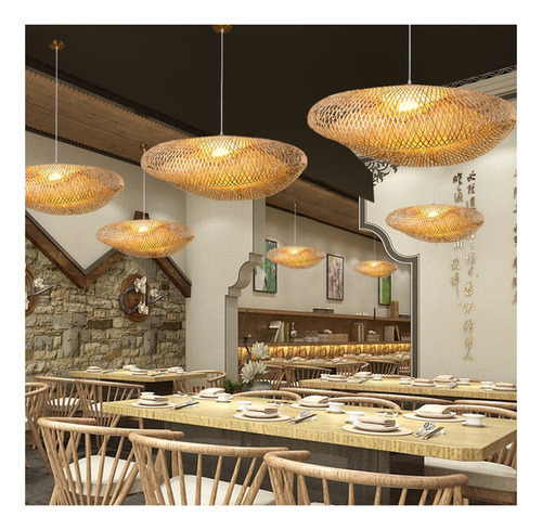 Luminária Pendente Led De Tecelagem De Bambu, Candelabro Sus - Imagem 10