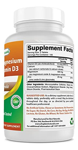 Best Naturals Cálcio Magnésio Zinco Com Vitamina D3, 300 Co - Imagem 4
