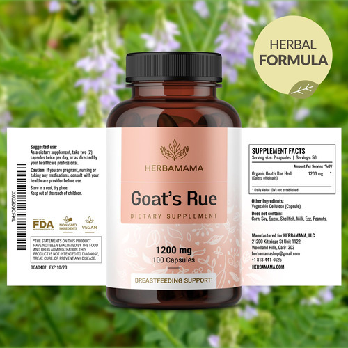 Herbamama Goats Rue Capsules - 1200mg Galega Officinalis For - Imagem 7
