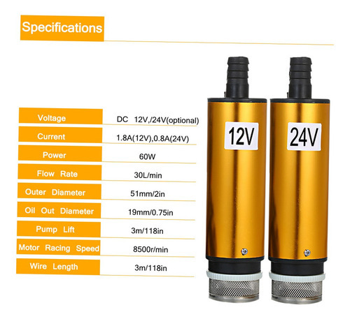 Bomba Submersível Dc 24v Para Bombeamento De Água De Óleo Di - Imagem 2