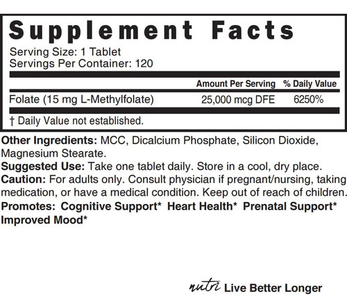 Nutri 5-mthf L Metilfolato 15mg - Fornecimento Para 4 Meses, - Imagem 4