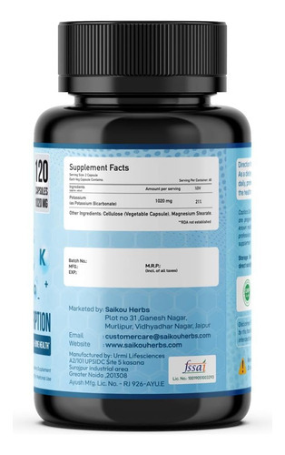 Suplemento De Potássio 1020 Mg De Bicarbonato De Potássio De - Imagem 5