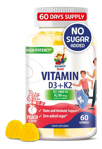 Sunny Sam Gomas De Vitamina D3 K2 Sem Açúcar 5000 Ui - Gomas