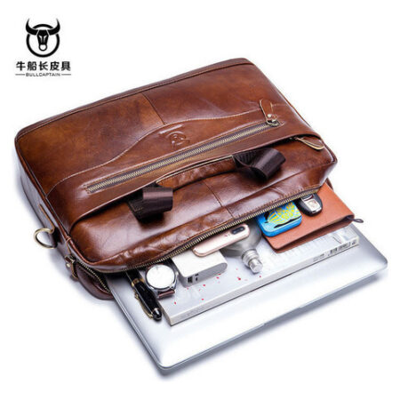 Bolsa Tiracolo Masculina De Couro Para Laptop Bullcaptain - Imagem 2
