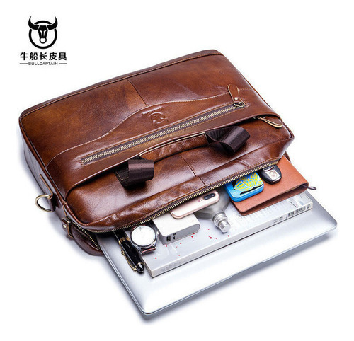 Bolsa Tiracolo Masculina De Couro Para Laptop Bullcaptain - Imagem 2