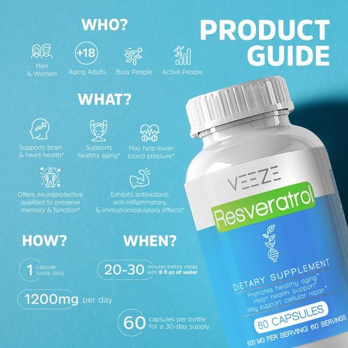 Suplemento De Resveratrol Veeze 600mg 60 Cápsulas E 60 Porçõ - Imagem 4