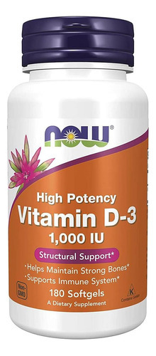 Now Foods, Vitamina D-3, Alta Potência, 1.000 Ui, 180 Cápsul