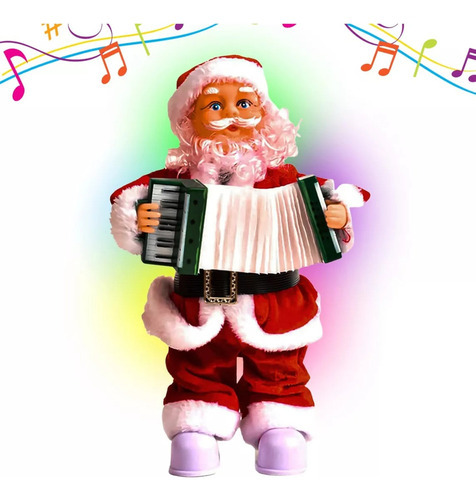 Papai Noel Musical Com Sanfona Movimento E Luz 20x17cm Natal - Imagem 2