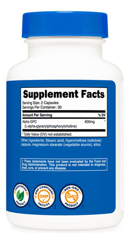 Suplemento Nutricost Alpha Gpc 300 Mg 60 Cápsulas De Glu Não - Imagem 5