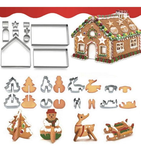 Cortador Biscoito Natal Casa 3d Moldes Cortadores Inox Pasta - Imagem 2