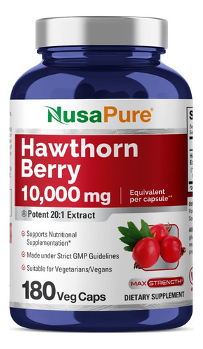 Nusapure Hawthorn Berry 10.000 Mg Por Cápsula Vegetal, Conta