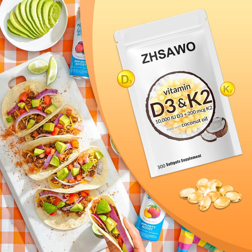 Zhsawolly 2 Em 1 Vitamina D3 K2 Suplemento Softgel, Vitamina - Imagem 3