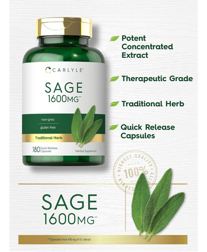 Suplemento De Sálvia Carlyle 1600mg | 180 Cápsulas | Alta Po - Imagem 2
