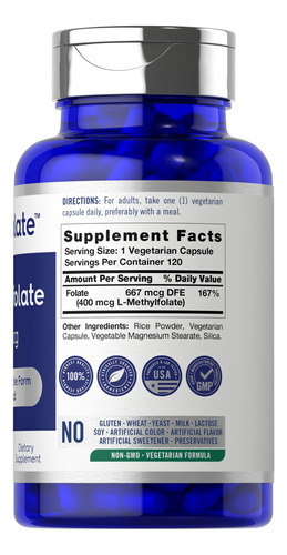Suplemento Carlyle L-metilfolato 400mcg 120 Cápsulas - Imagem 2
