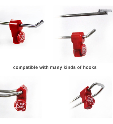 Peg Hook Lock Stop Lock 100 Peças De Plástico Vermelho Stop - Imagem 3