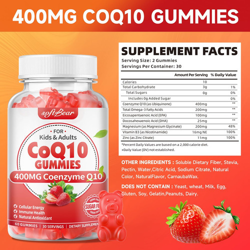 Softbarbe Coq10 Gummies 400mg Coenzima Q10 Suplemento Para A - Imagem 2