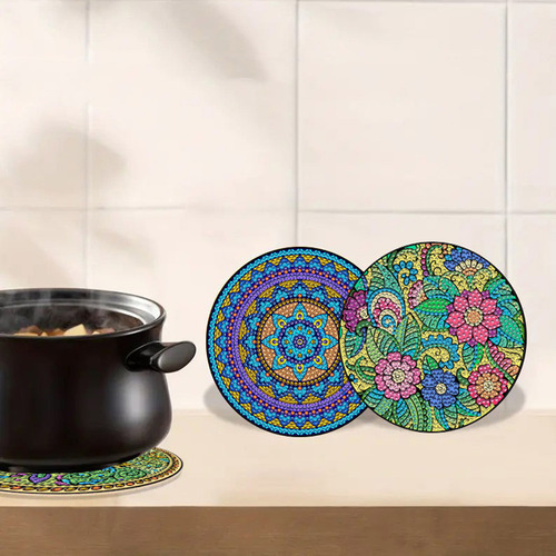 P35e 4peças Mesa Madeira Com Mandala Pintura De Diamante - Imagem 6