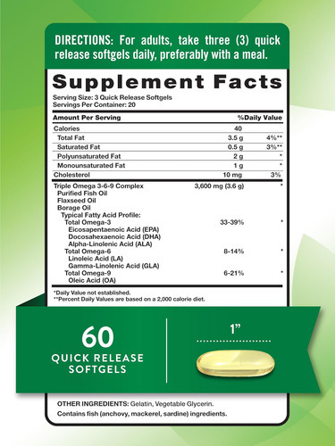 Natures Truth Triplo Omega 3-6-9 Softgels | 3600mg | 60 Cont - Imagem 2