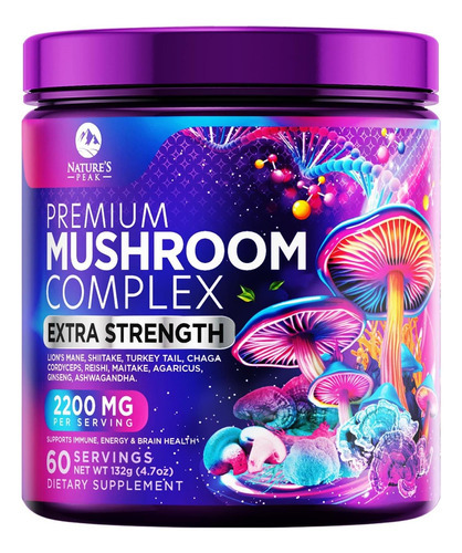 Mistura De Suplemento De Cogumelo Em Pó - Lions Mane, Chaga,