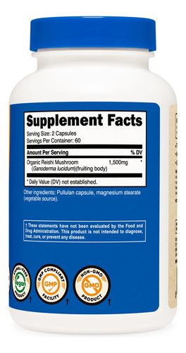 Suplemento Nutricost Reishi Mushroom Capsules 1500mg 120ct - Imagem 5
