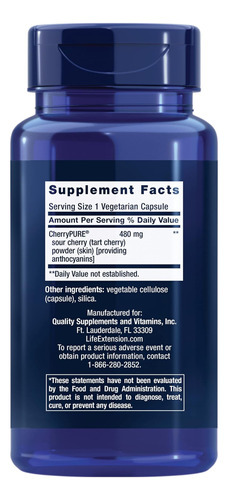 Life Extension Tart Cherry Com Cherrypure®, Antocianinas, Es