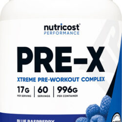 Pó Pré-treino Nutricost Pre-x Xtreme Blue Raspberry 60s