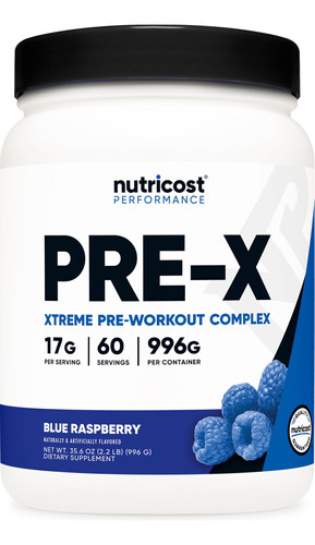 Pó Pré-treino Nutricost Pre-x Xtreme Blue Raspberry 60s