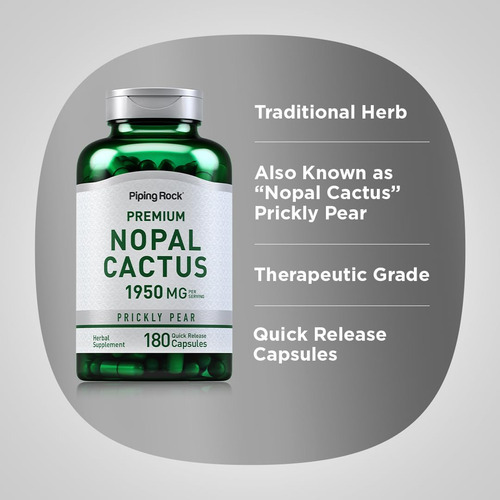 Suplemento Piping Rock Nopal Cactus Capsules 1950 Mg 180 Uni - Imagem 4