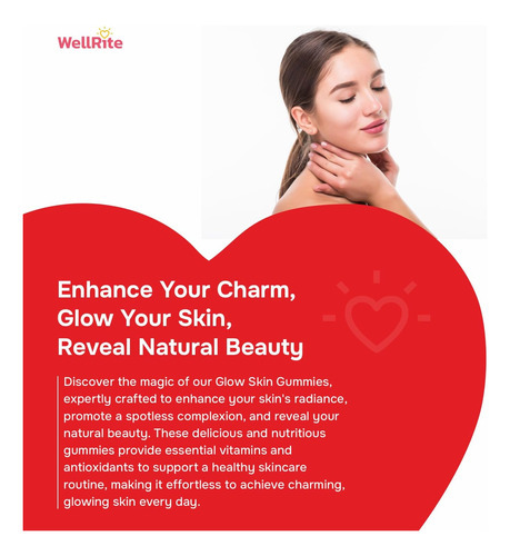 Vitaminas De Goma Wellrite Glow Skin, 60 Contagens, Aromatiz - Imagem 3