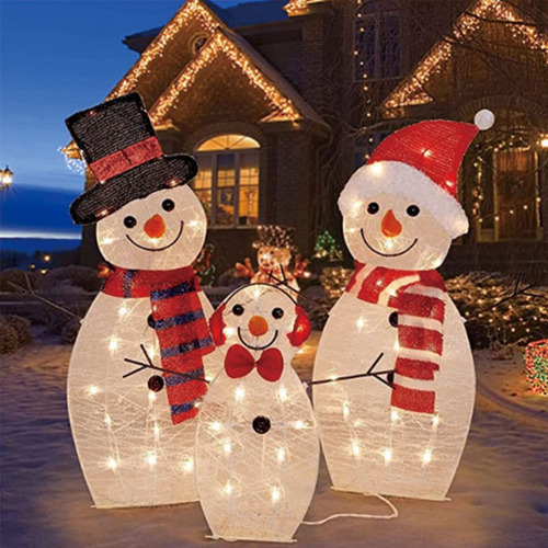 Conjunto De 3 Enfeites De Natal Com Luzes, Boneco De Neve - Imagem 2