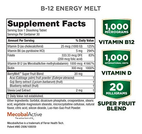 Produtos De Pureza Da Marca Vitamina B-12, 1000 Mcg, 30 Comp - Imagem 2