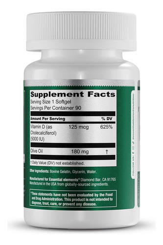Essential Elements D3 Vitamins 5000 Ui Softgels Com Azeite P - Imagem 5