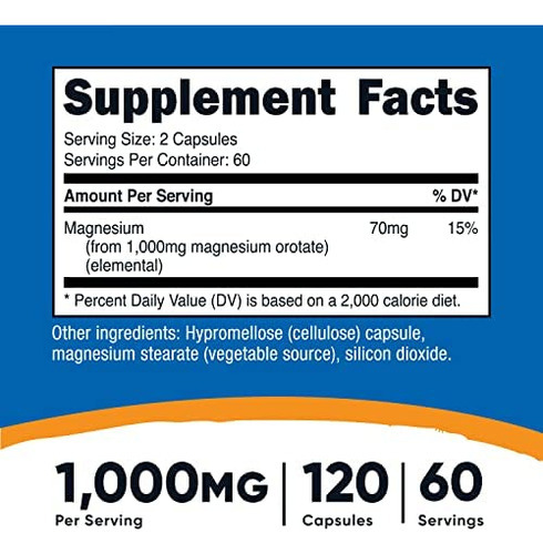 Nutricost Orotato De Magnésio 1000mg, 120 Cápsulas - 60 Porç - Imagem 2