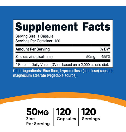 Suplemento Nutricost Picolinato De Zinco 50mg 120 Cápsulas - Imagem 3