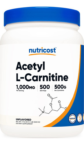 Suplemento Nutricost Acetil L-carnitina (alcar) 500g 1000mg