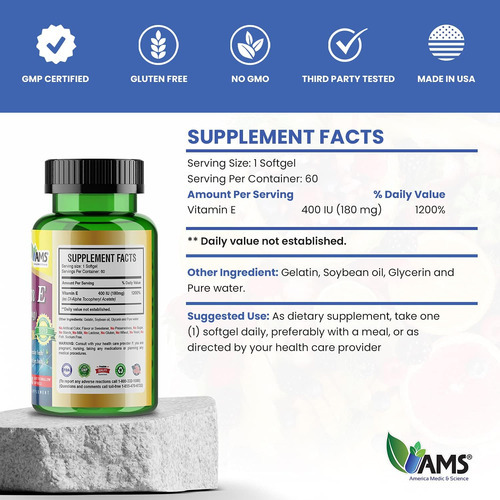 America Medic & Science Vitamin E 400 Ui (60 Softgels) Suple - Imagem 5