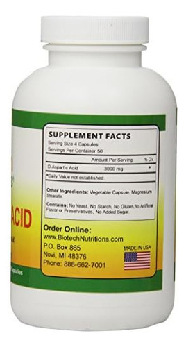 Suplemento Dietético De Ácido D-aspártico Da Biotech Nutriti - Imagem 3