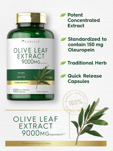 Cápsulas De Extrato De Folha De Oliveira Carlyle | 9000mg | - Imagem 4